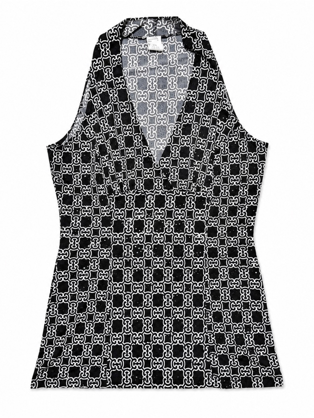 Black & White Geometric V-Neck Tank Top
